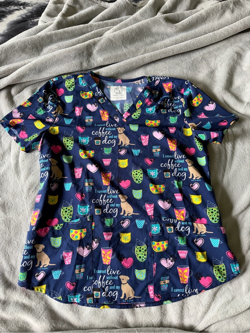 Navy Coffee & Dog Print Scrub Top
